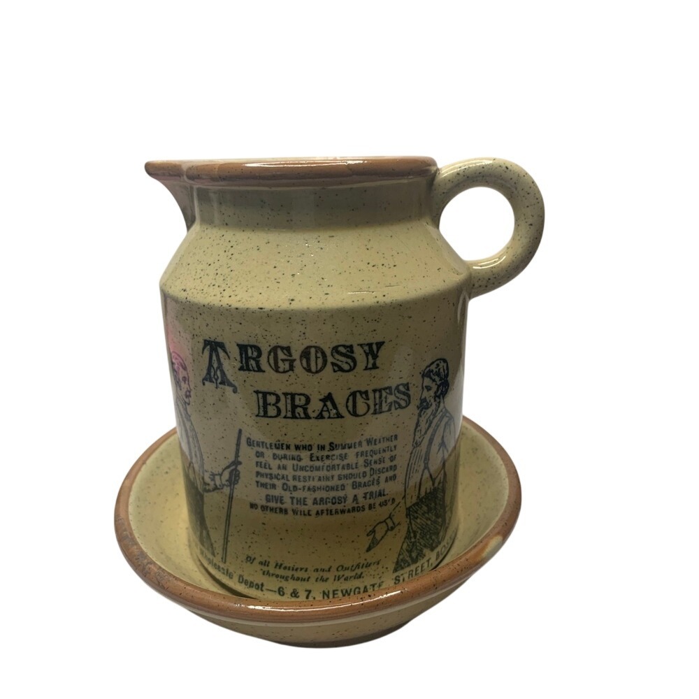 Vintage Victorian Argosy Braces‎ Suspenders Stoneware 32oz Pitcher